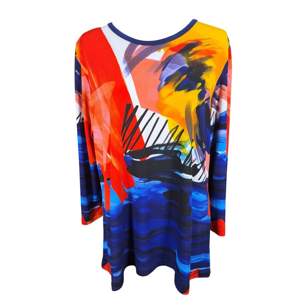 Jess & Jane Womens Abstract Art Print Long Sleeve Tunic Top Multicolor Large